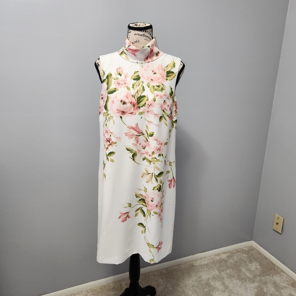 Alex Marie Cream Floral Sheath Dress with Mock Neck for Weddings Size 4 - Picture 2 of 9